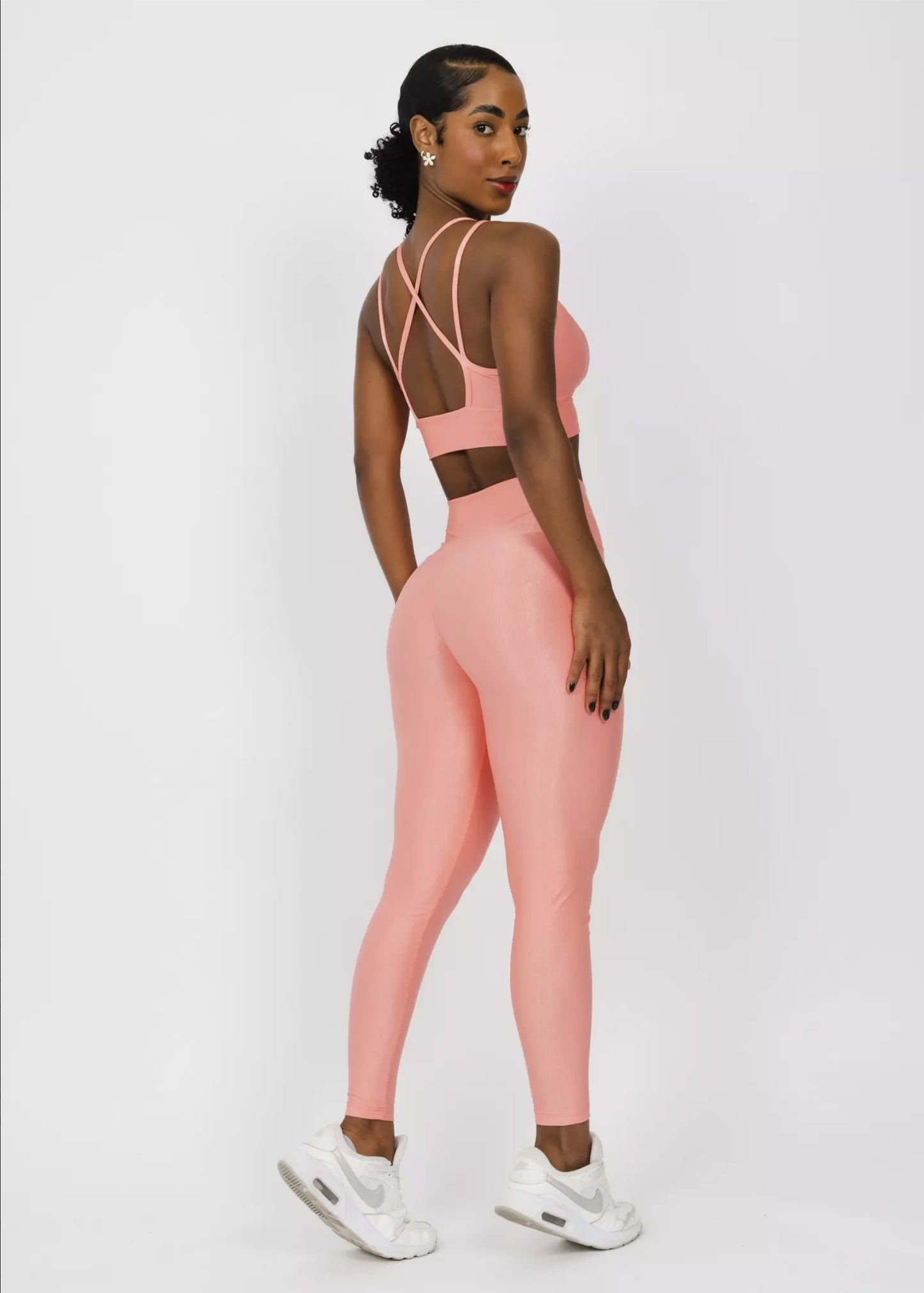 Conjunto Fitness Woman - Legging Básica + Top Lara Compressão Peach