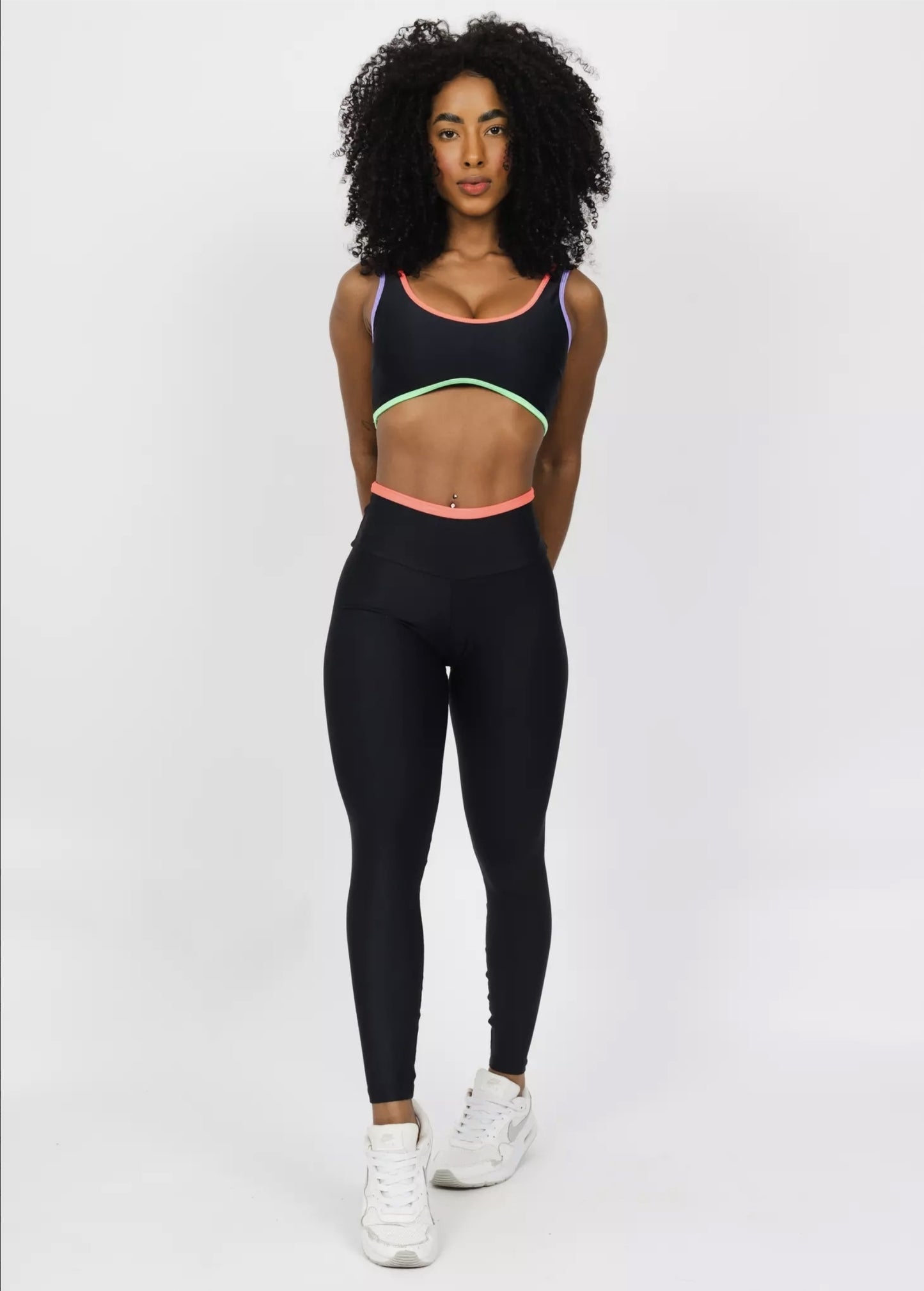 Conjunto Fitness Woman - Legging Básica Maitê Verde Flúor + Electra + Deep Purple + Preto