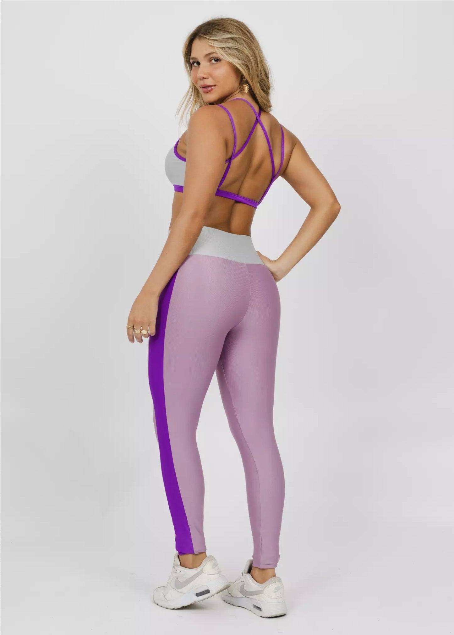 Conjunto Fitness Woman - Legging Básica Lu Prata + Fúcsia + Hortência
