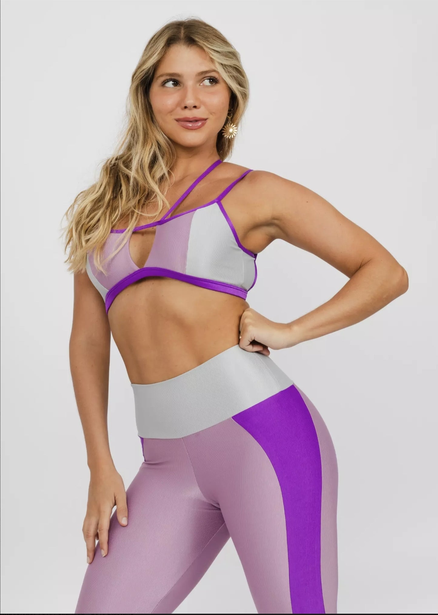 Conjunto Fitness Woman - Legging Básica Lu Prata + Fúcsia + Hortência
