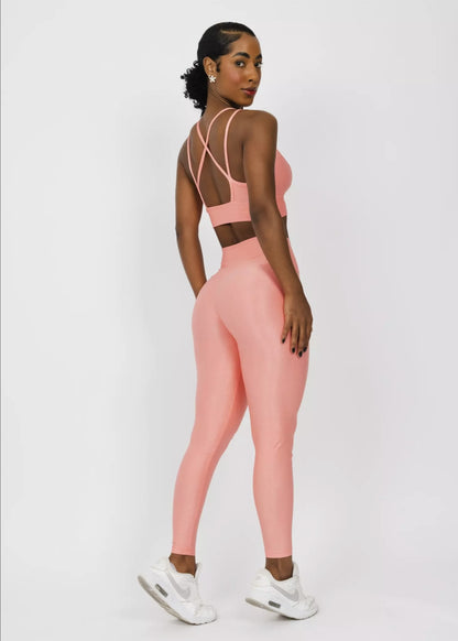Conjunto Fitness Woman - Legging Básica + Top Lara Compressão Peach