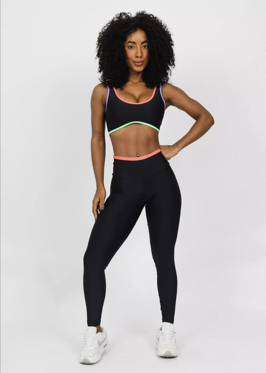 Conjunto Fitness Woman - Legging Básica Maitê Verde Flúor + Electra + Deep Purple + Preto