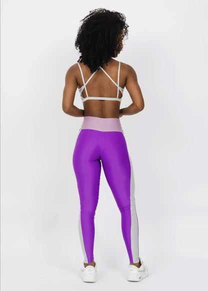 Conjunto Fitness Woman - Legging Básica Lu Hortência + Prata + Fúcsia