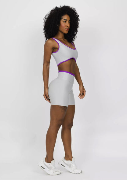 Conjunto Fitness Woman - Short Básico Maitê Fúcsia + Prata