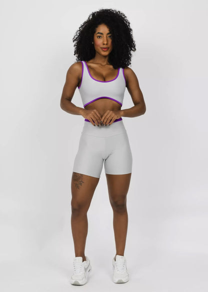 Conjunto Fitness Woman - Short Básico Maitê Fúcsia + Prata