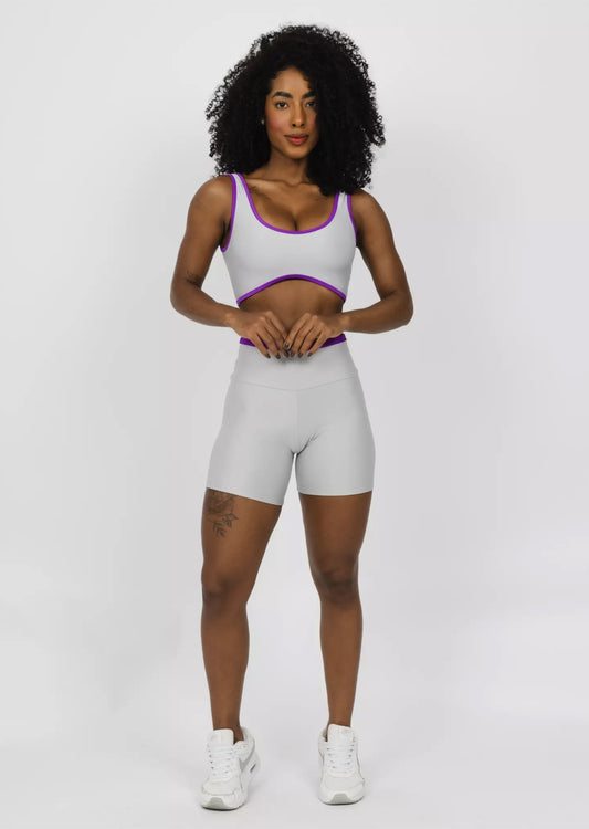 Conjunto Fitness Woman - Short Básico Maitê Fúcsia + Prata