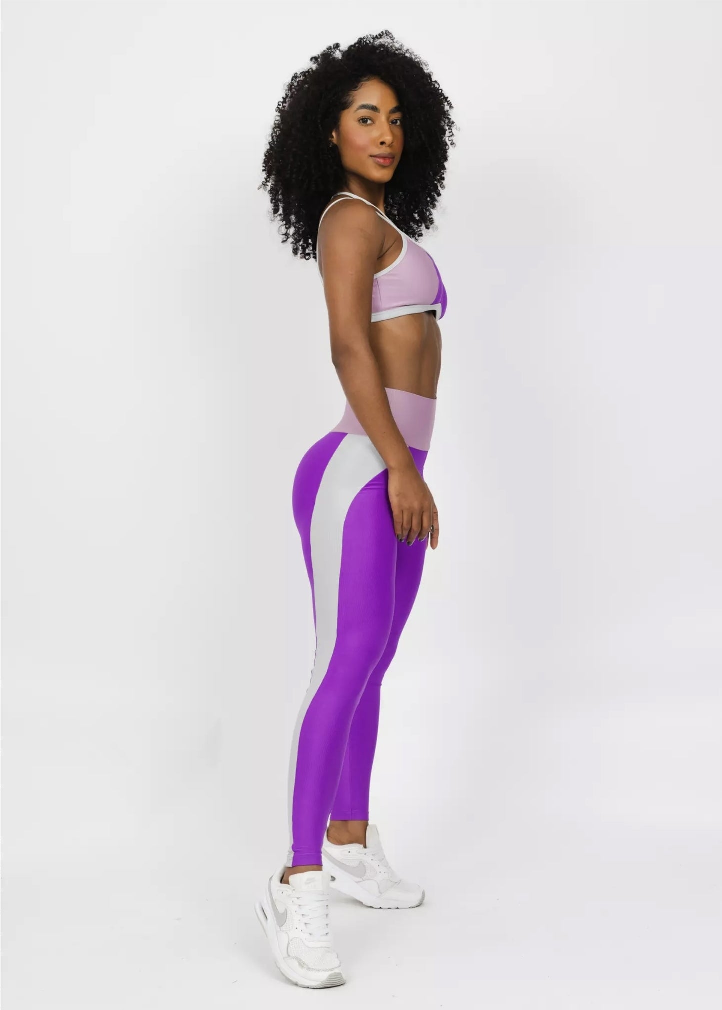 Conjunto Fitness Woman - Legging Básica Lu Hortência + Prata + Fúcsia