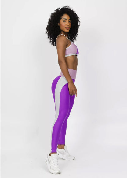 Conjunto Fitness Woman - Legging Básica Lu Hortência + Prata + Fúcsia