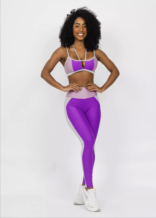 Conjunto Fitness Woman - Legging Básica Lu Hortência + Prata + Fúcsia