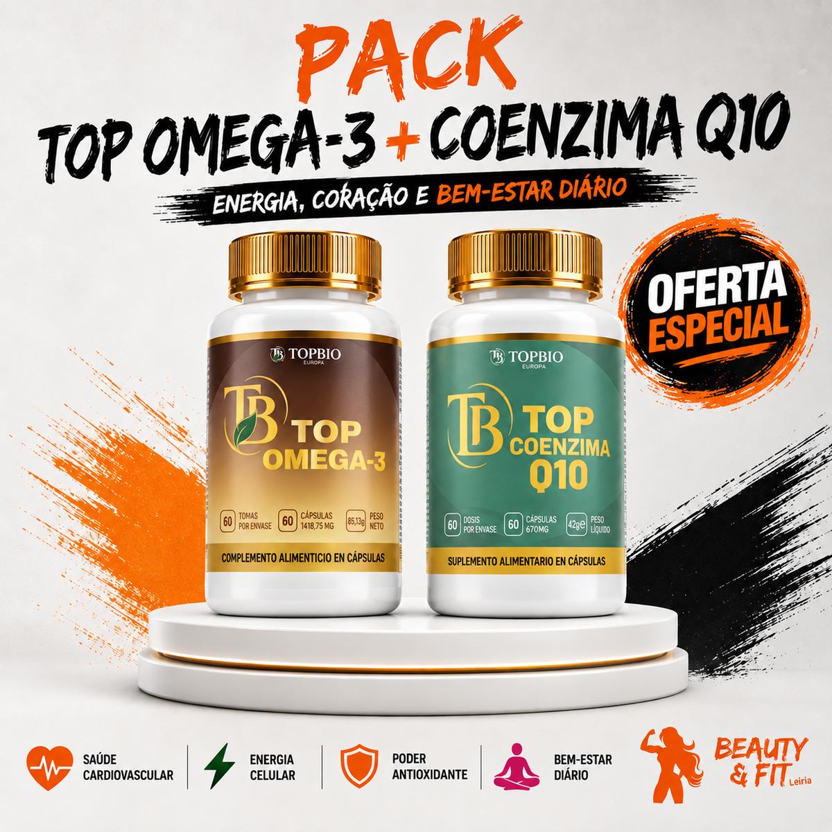 Pack Top Duo Vitalidade — Top Omega-3 + Coenzima Q10 | Energia e Proteção Celular