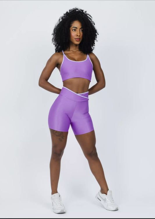 Conjunto Fitness Woman - Short Básico Thais Lavanda + Ipê
